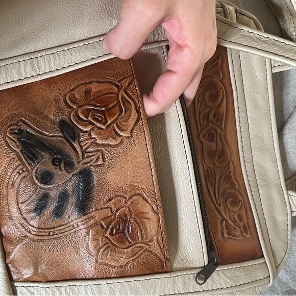 Vintage Handmade Leather Bag with Horse & Roses Detail - Picture 3 of 6